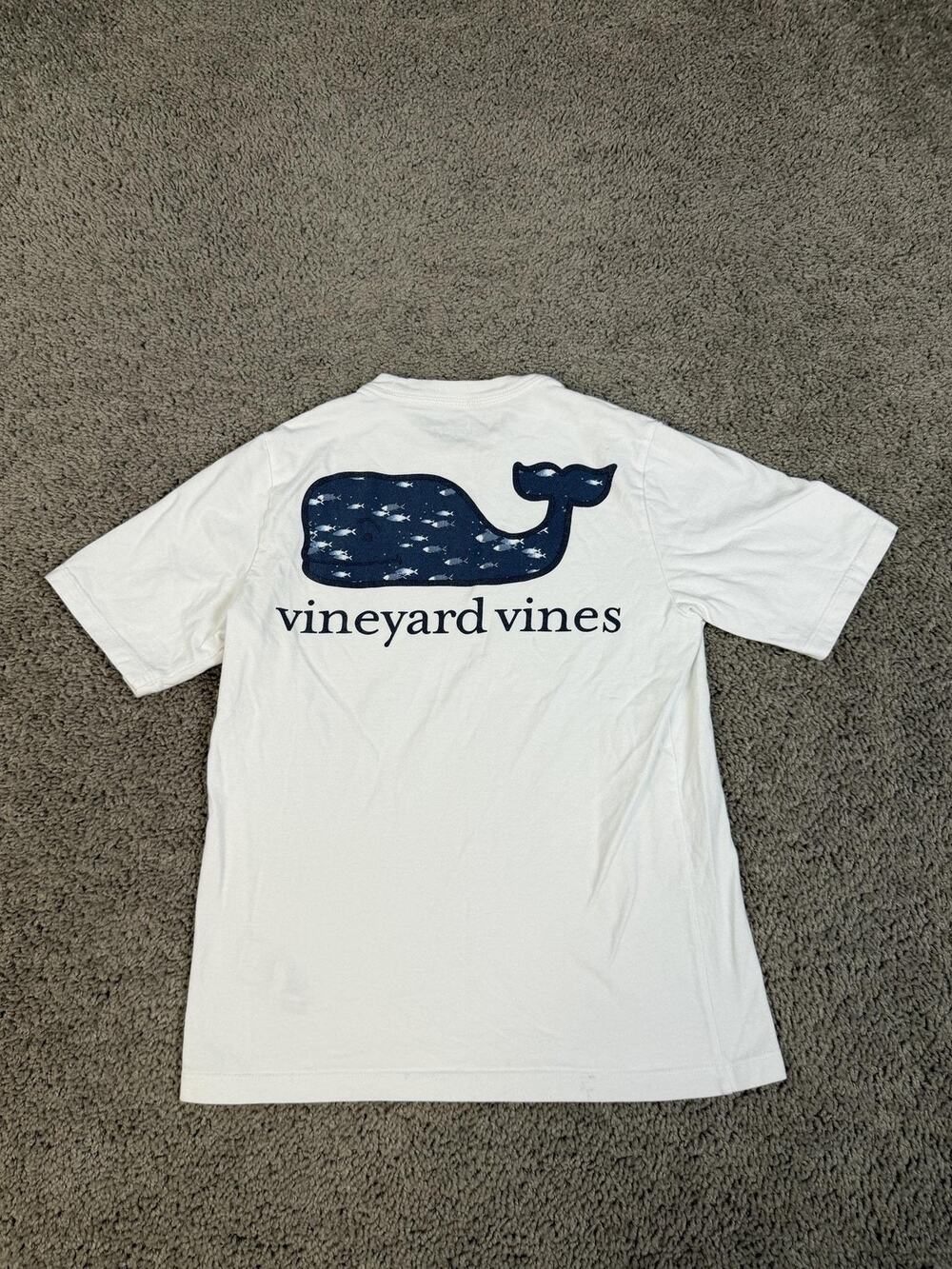 Vineyard Vines Shirt Boys M White Short Sleeve Pocket Whale Graphic Logo